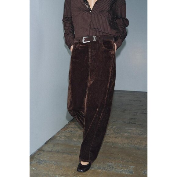 ZARA ZW COLLECTION HIGH-WAIST FLOCKED BALLOON JEANS - Picture 3 of 9